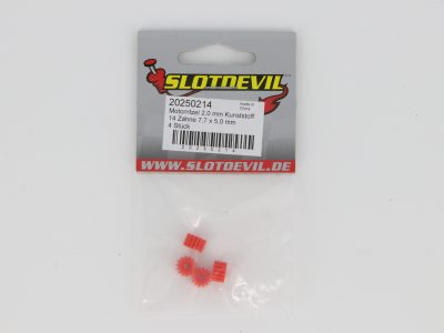 Slotdevil Kunststoff Motorritzel 14 Zähne M50 für 2 mm (4 Stück) – 20250214
